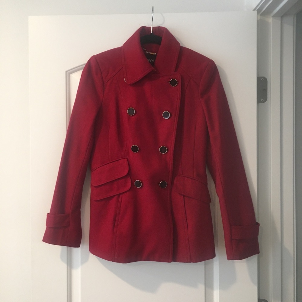Express red wool pea coat.
